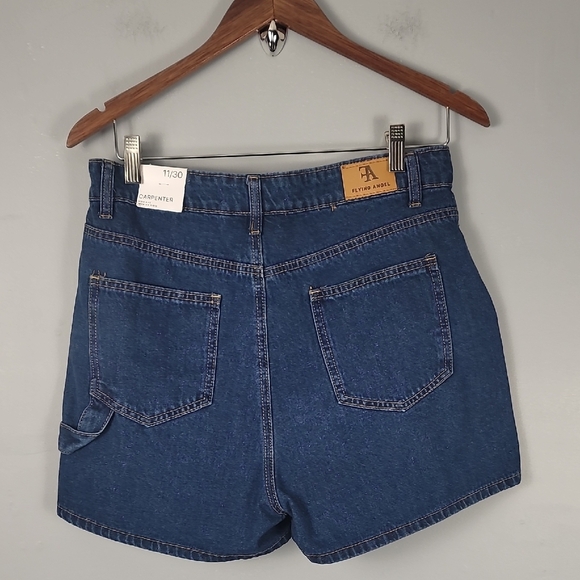 Flying Angel Women's High Rise Dark Wash Carpenter Denim Shorts NEW - Picture 7 of 11